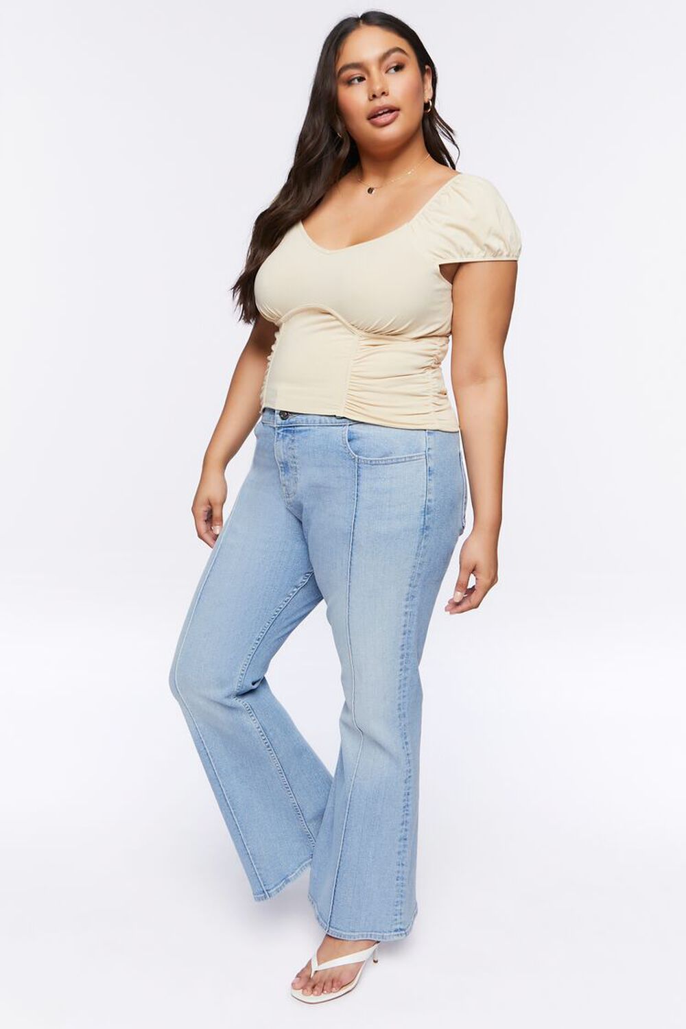 Plus Size Shirred Cap-Sleeve Top