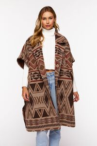 CREAM/BROWN Geo Print Open-Front Poncho, image 1