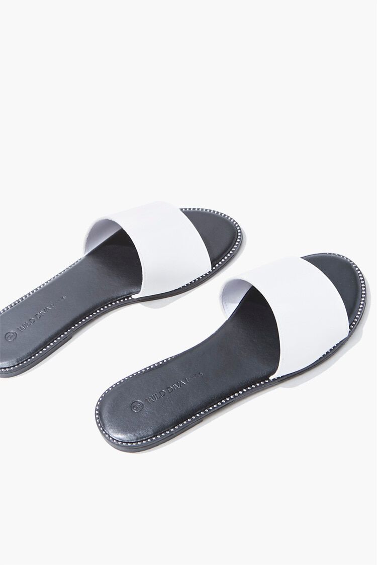 faux leather slides