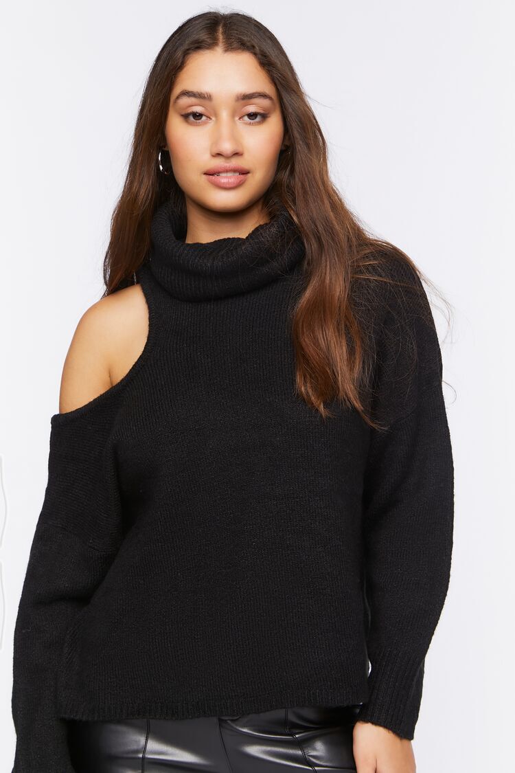 Open-Shoulder Turtleneck Sweater