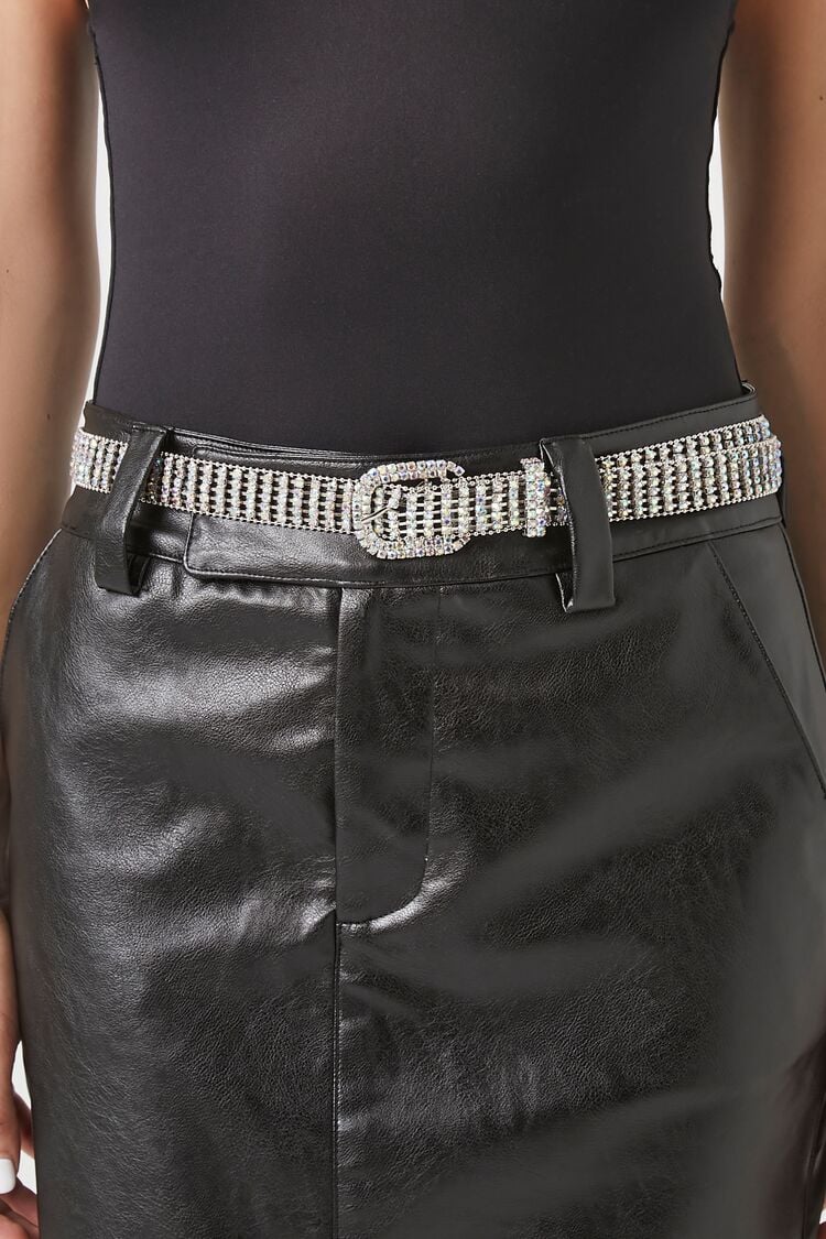 Black belt with rhinestone and silver rectangle buckle