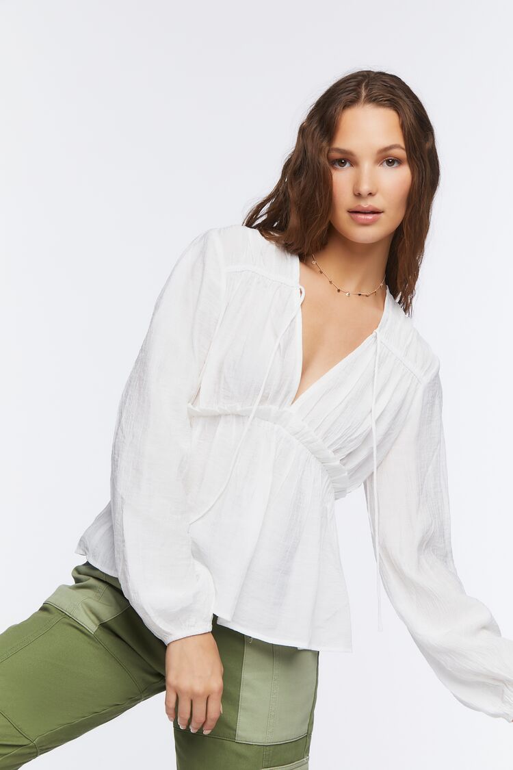 Peasant-Sleeve Drawstring Top