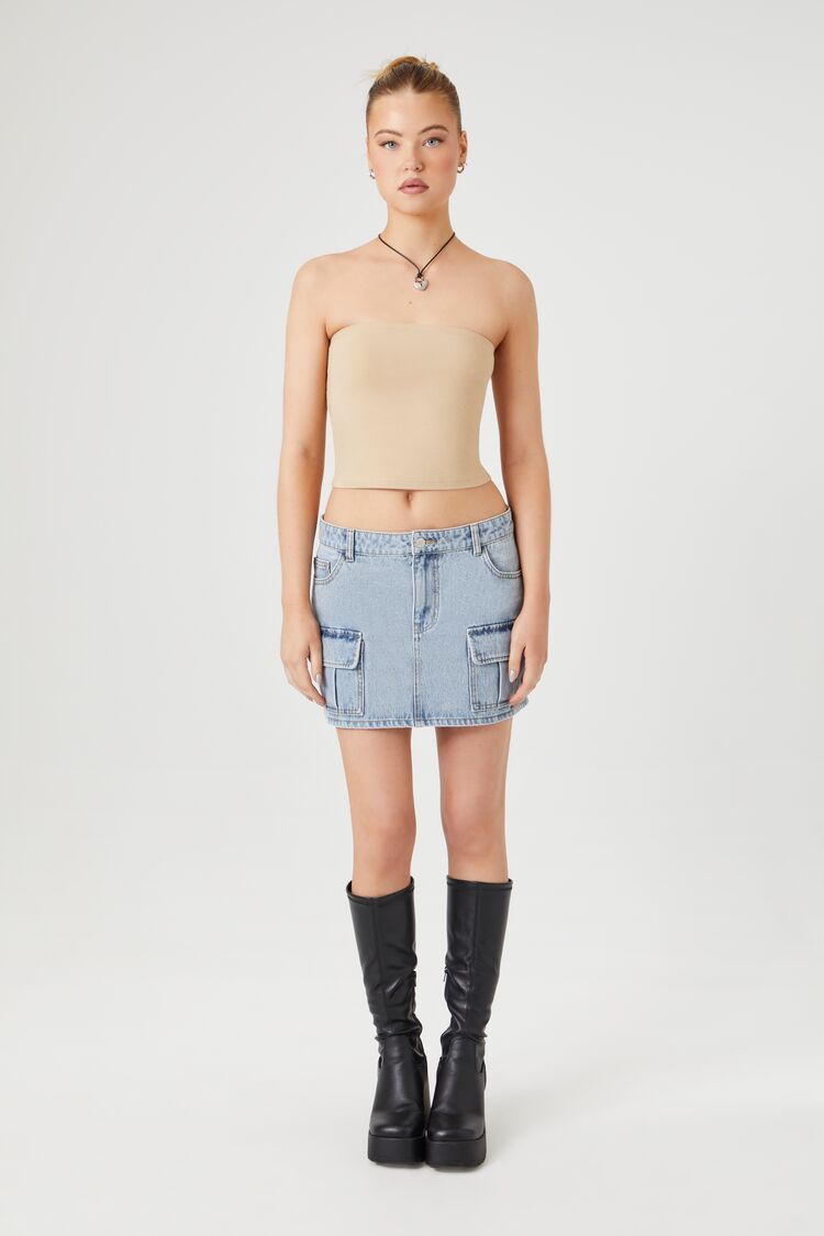 Low-Rise Denim Cargo Skirt | Forever 21