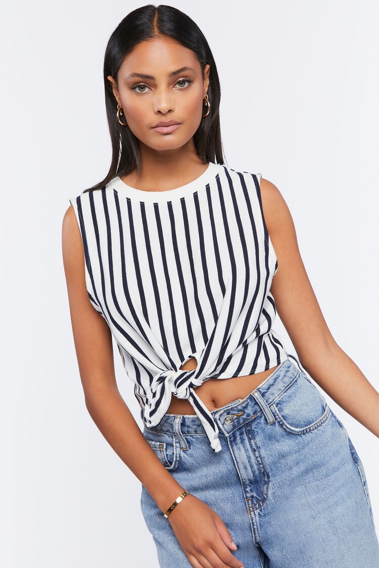 Striped Tie Hem Crop Top 8575