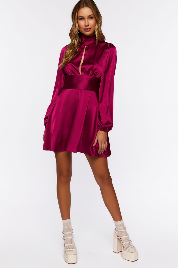 Pintucked Satin Mini Dress