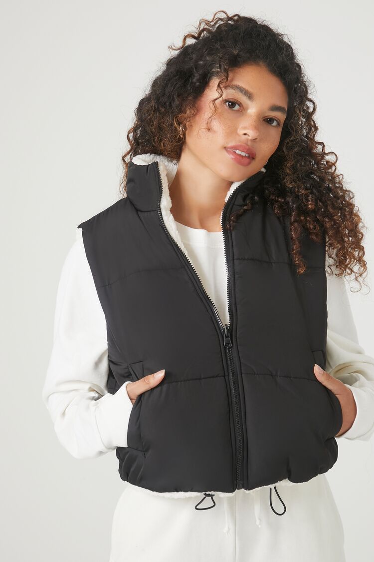 Reversible Beige and Black Cropped Puffer Vest – TYAesthetics