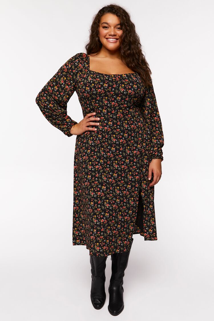 Plus Size Ditsy Floral Midi Dress