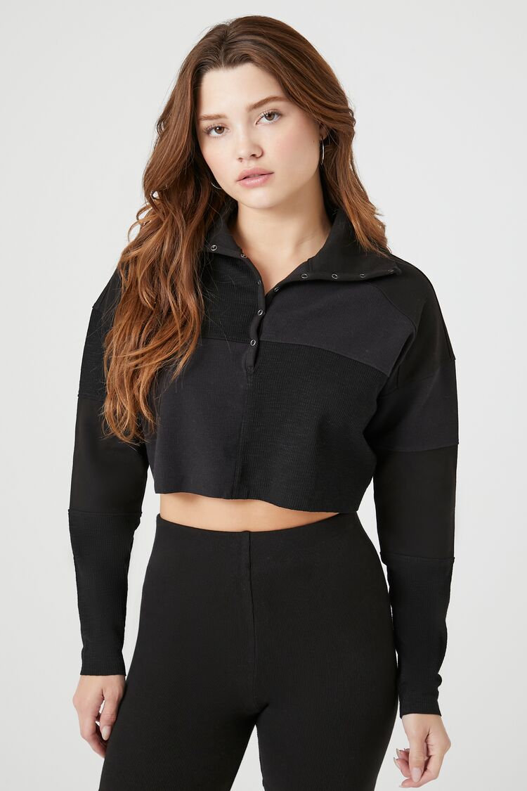 Oversized Half-Button Crop Top