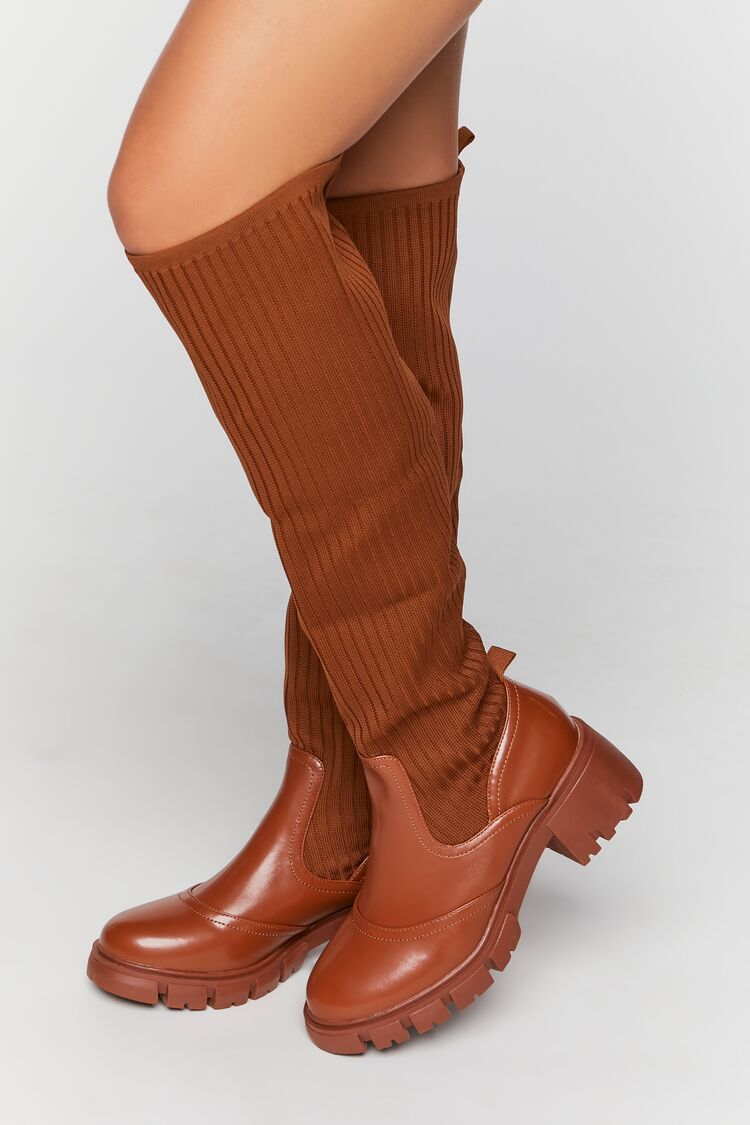 Ribbed Over-the-Knee Lug Boots