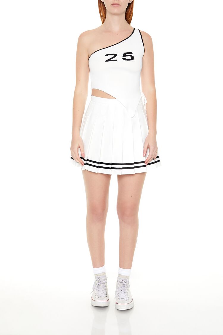 Varsity-Striped Pleated Mini Skirt