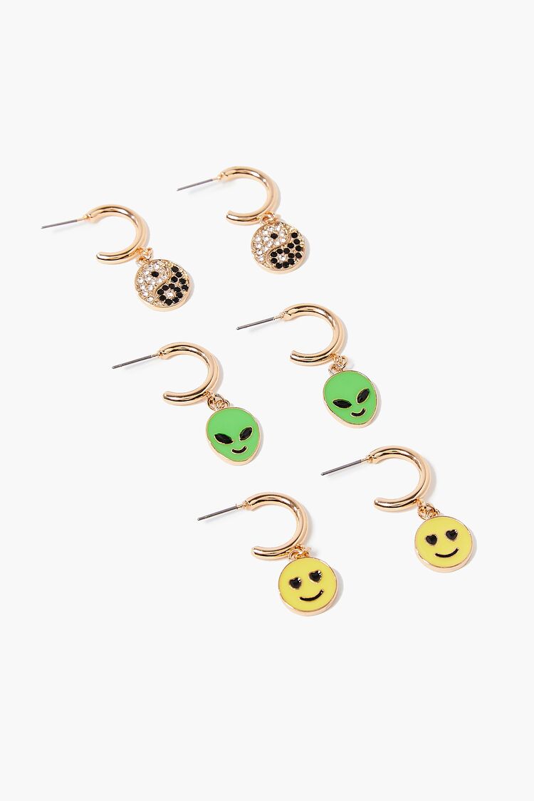 Alien Charm Hoop Earring Set