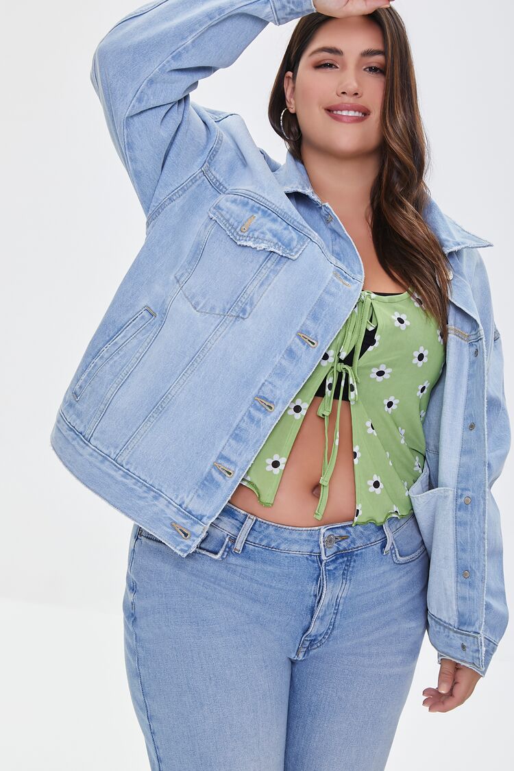 Plus Size Distressed Denim Jacket