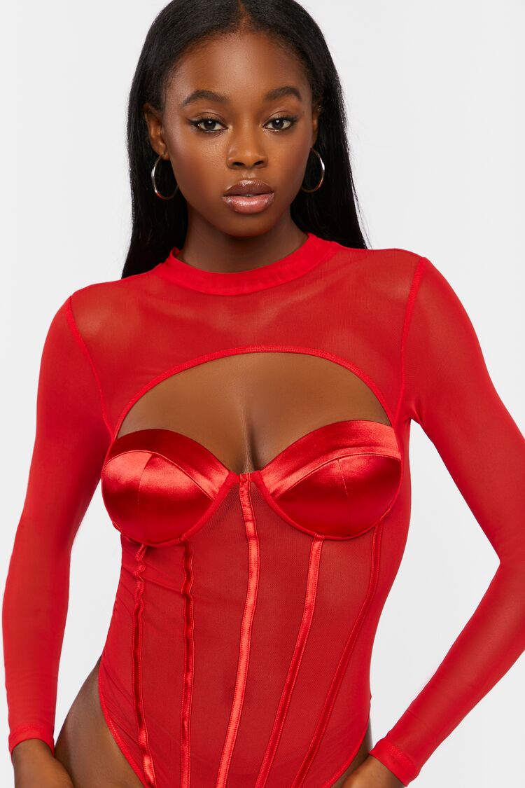 red cutout bodysuit