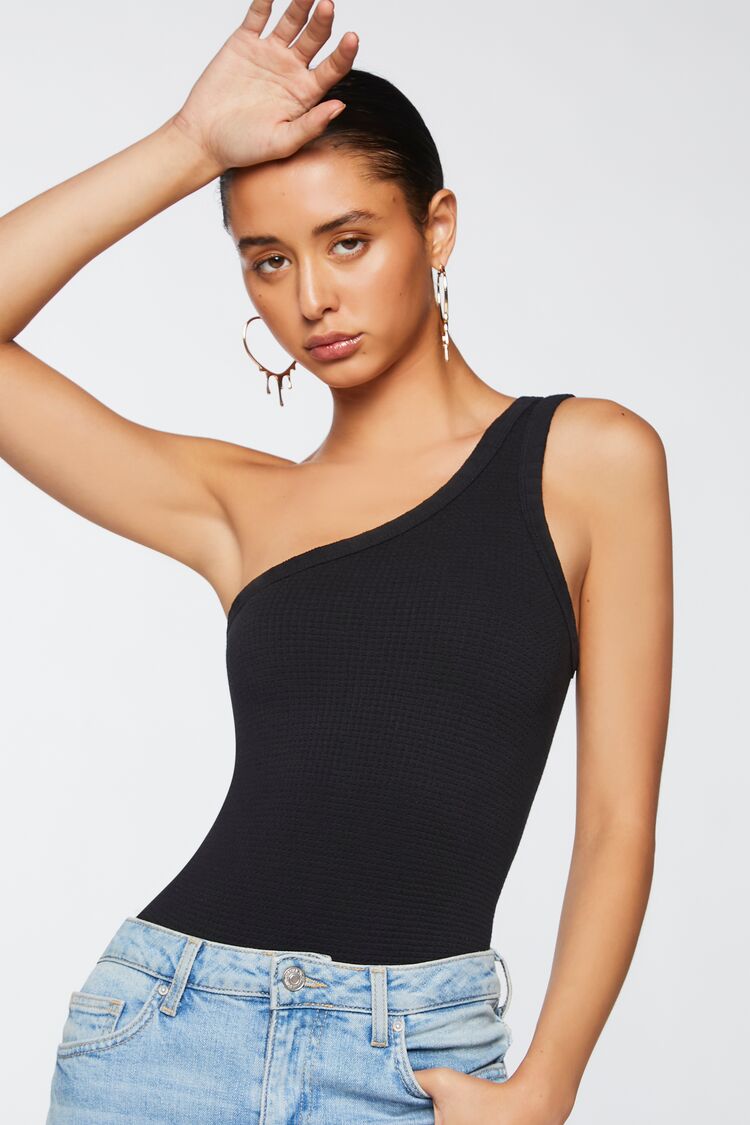 Ribbed One-shoulder Bodysuit