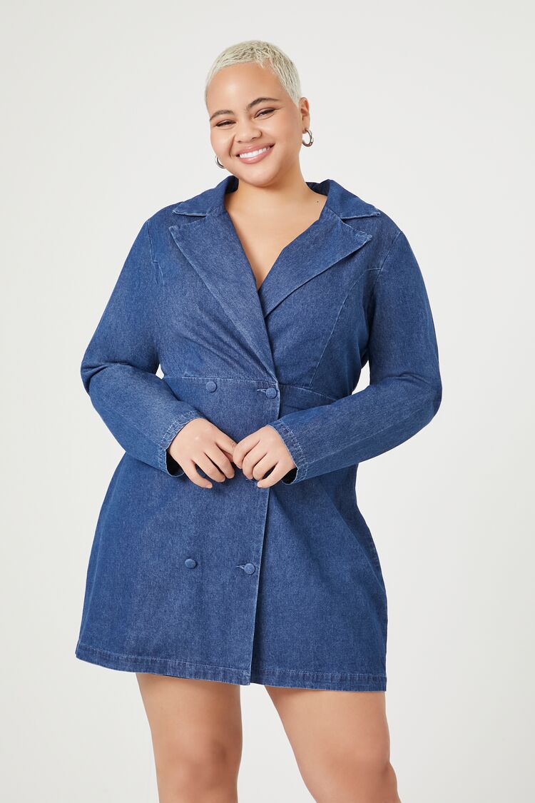 Plus Size Chambray Notched Mini Dress