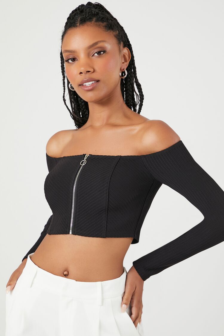 Ribbed Off the Shoulder Crop Top