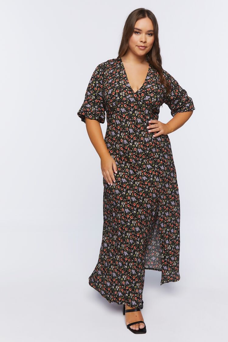 Plus Size Floral A-Line Maxi Dress