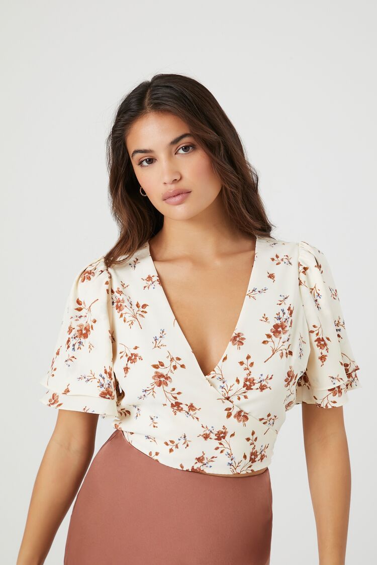 Cropped Floral Print Wrap Top Forever 21