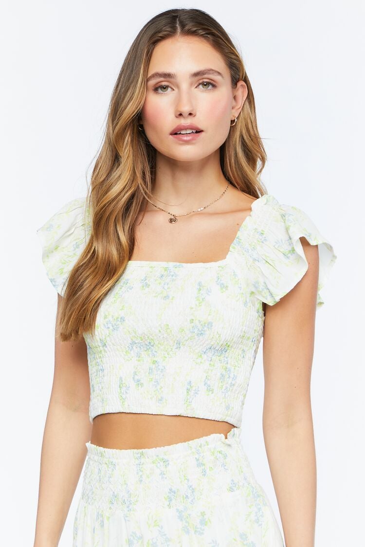 Inverted Floral Print Crop Top 7946