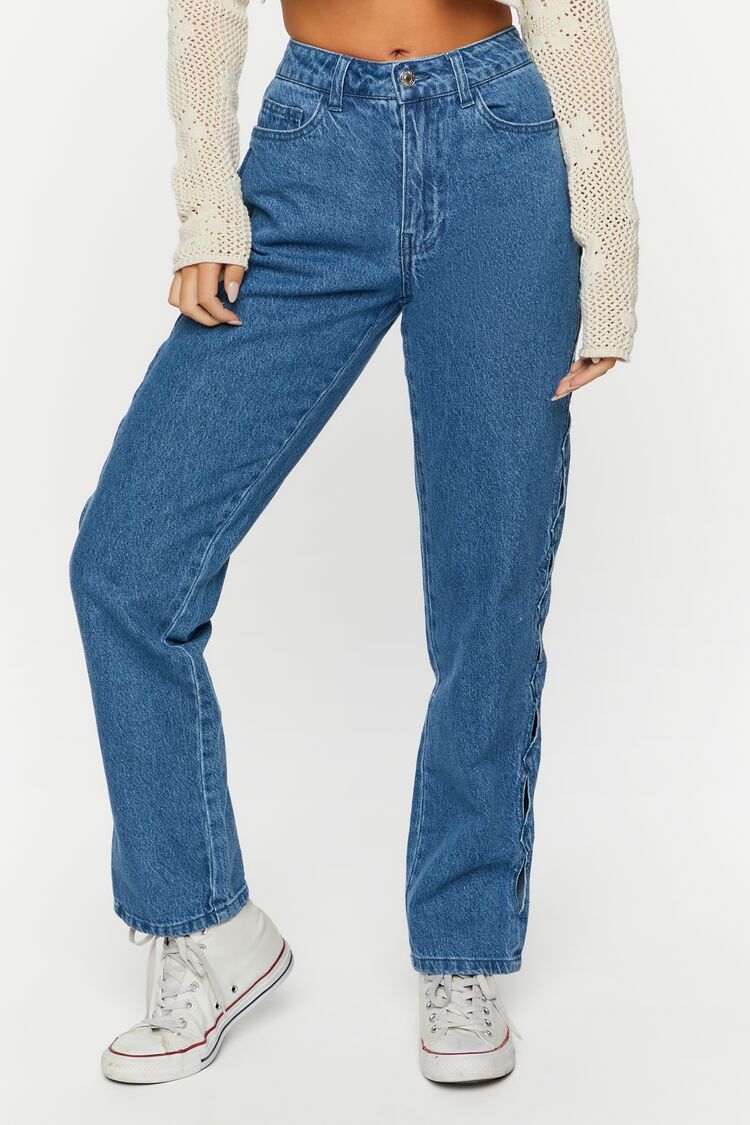 Side-Cutout Straight-Leg Jeans