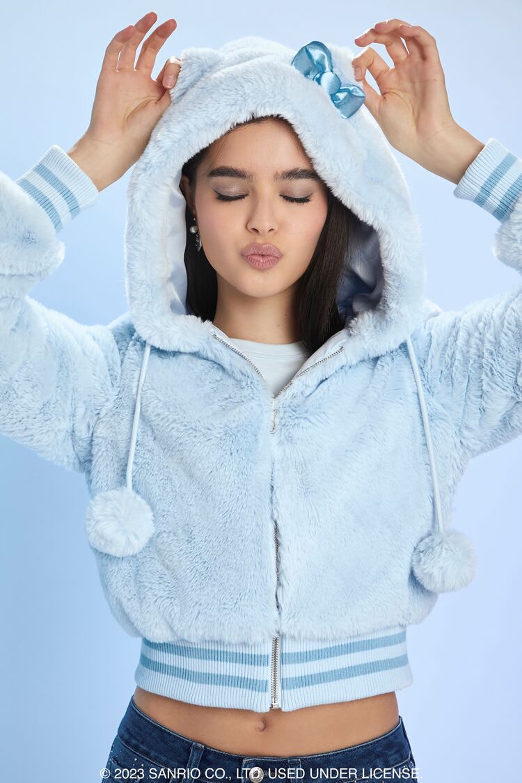 Faux Fur Angel Hello Kitty Zip Up Hoodie