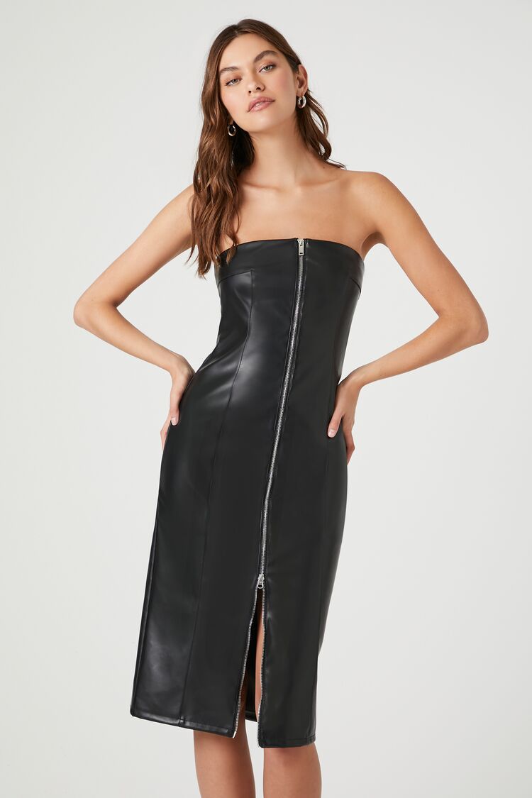 Leather Look Black Bodycon Midi Dress – 4EVER STUNNING