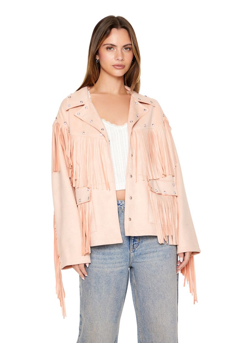 Fringe Faux Suede & Gem Jacket