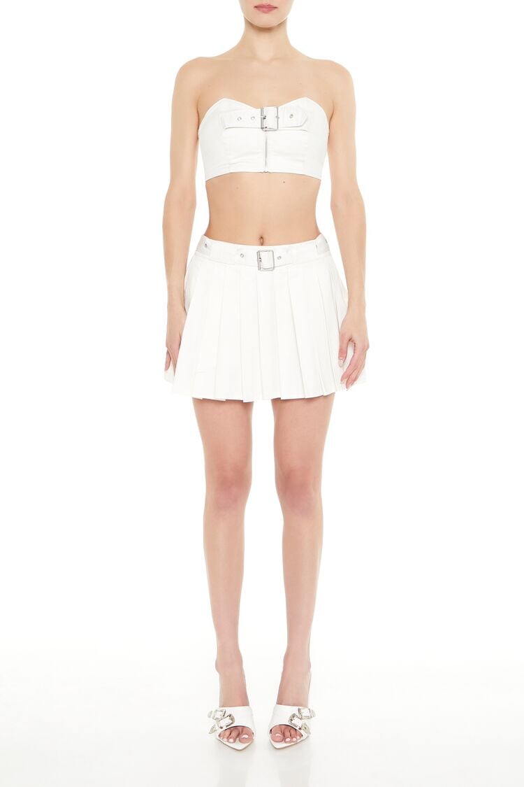 Belted Pleated Twill Mini Skirt