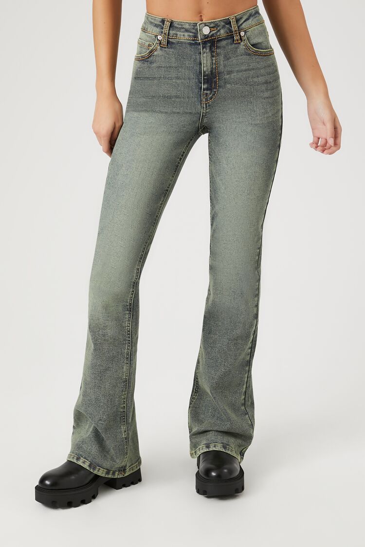 Stone Wash High-Rise Flare Jeans