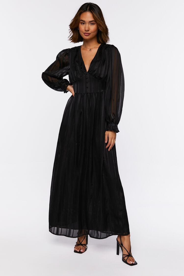 Chiffon Peasant-Sleeve Maxi Dress