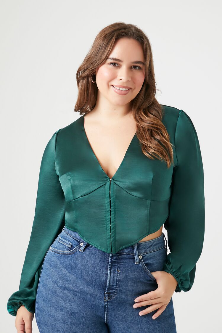 Satin V-Hem Crop Top