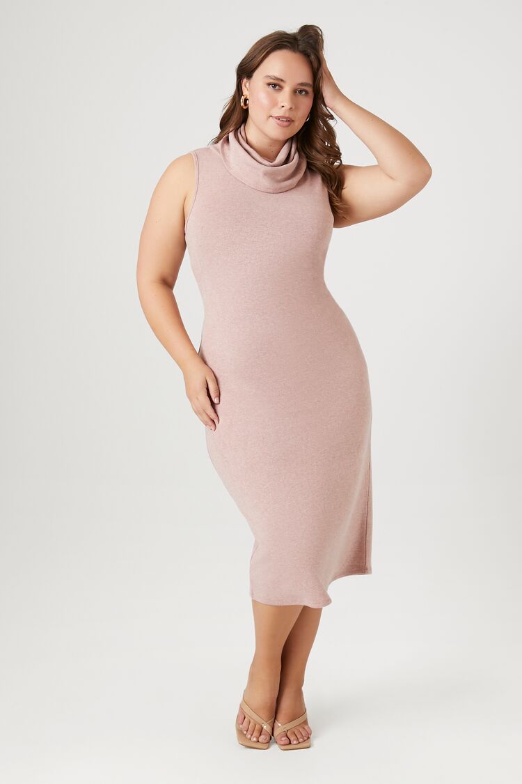 Plus Size Turtleneck Bodycon Midi Dress