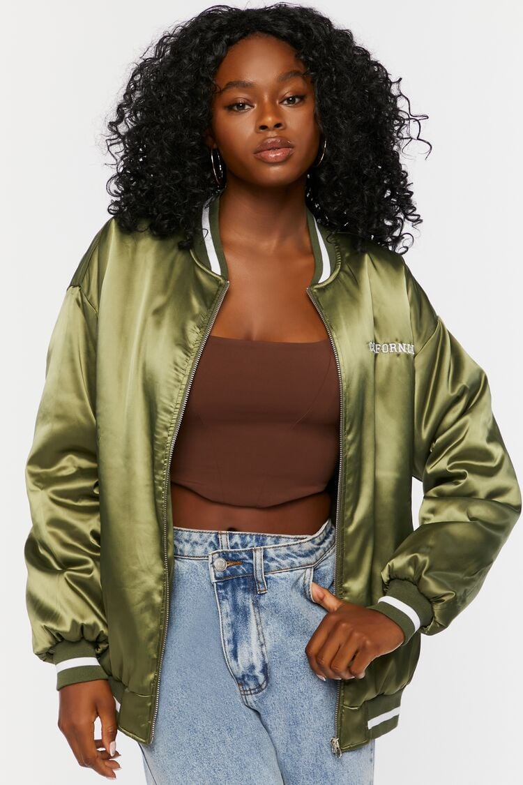 Satin Embroidered Bomber Jacket