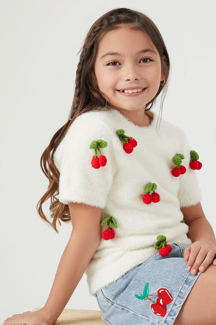 Girls Sweater-Knit Cherry Top (Kids)