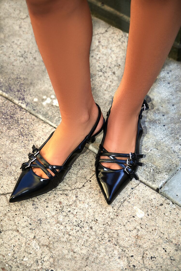 Buckled Pointed-Toe Kitten Heels