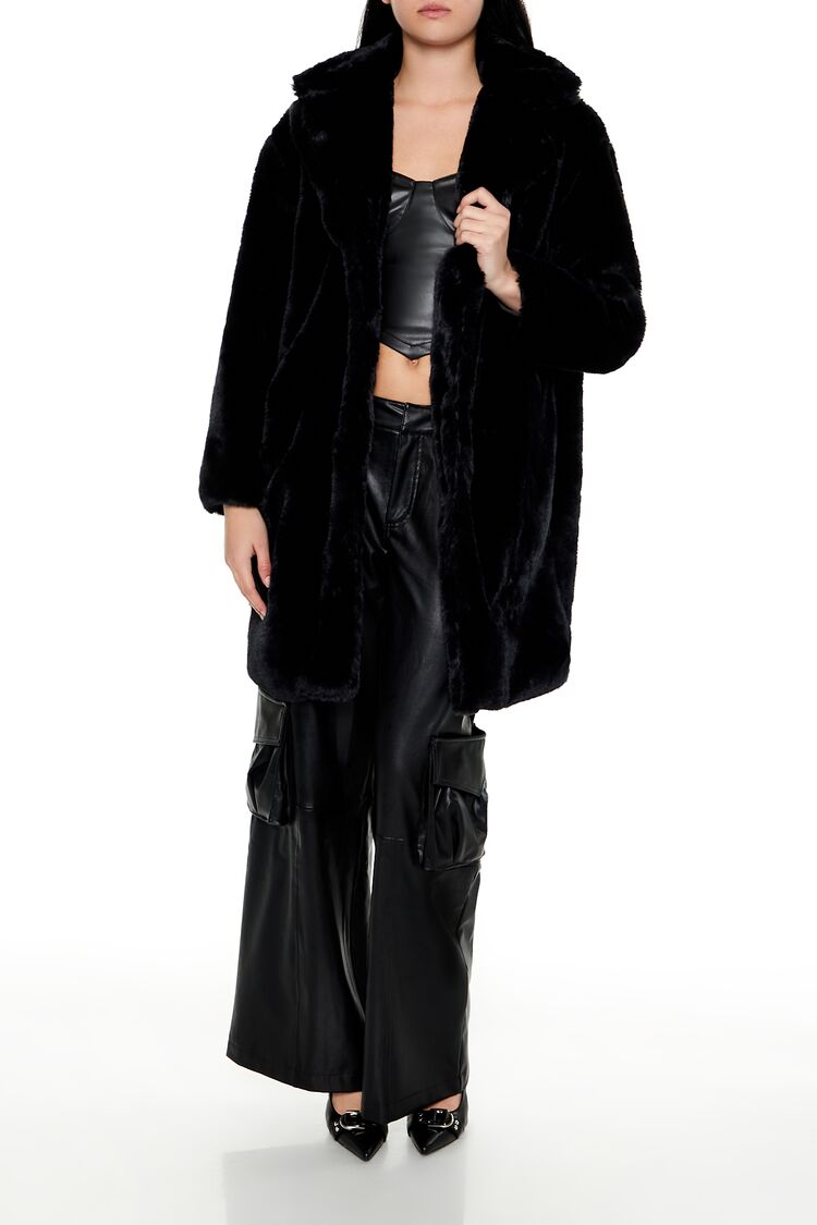 Faux Fur Open-Front Longline Coat