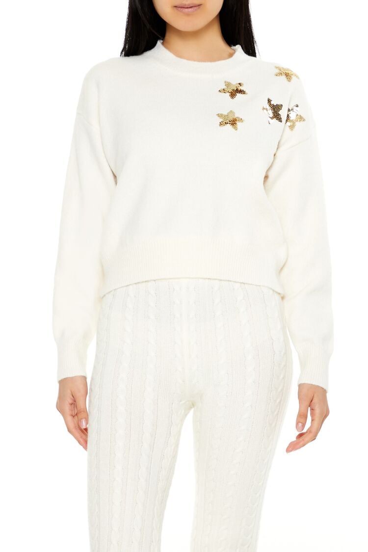 Sequin Star Drop-Sleeve Sweater