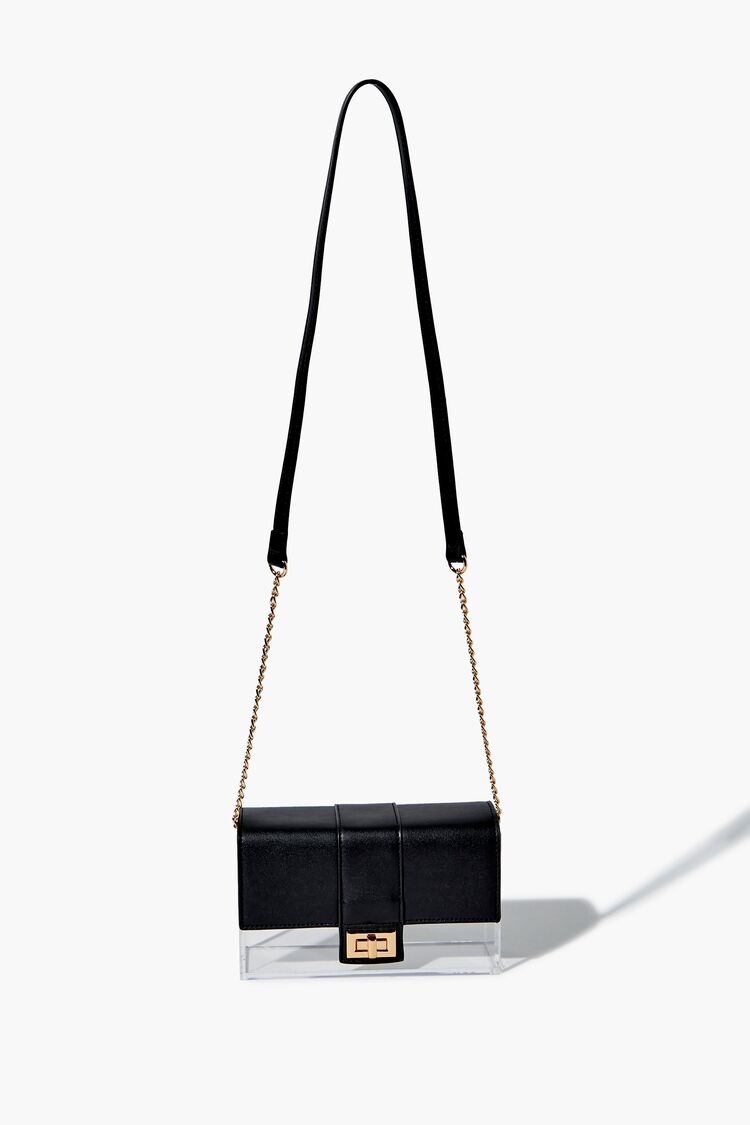 Metallic Push-Lock Shoulder Bag - Black