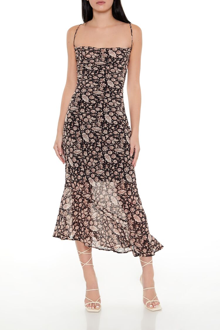 Paisley Print Chiffon Midi Dress