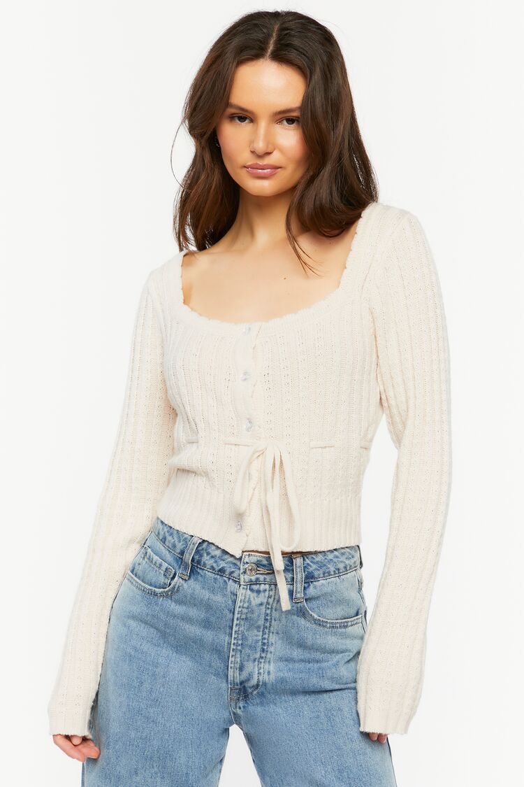 Pointelle Tie-Waist Sweater