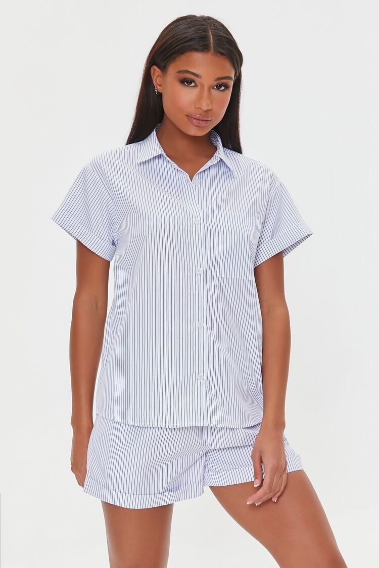 Pinstriped Pajama Shirt & Shorts Set