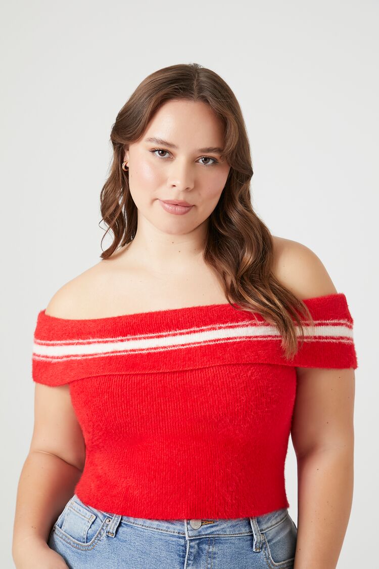 Plus Size Sweater Knit Off the Shoulder Top