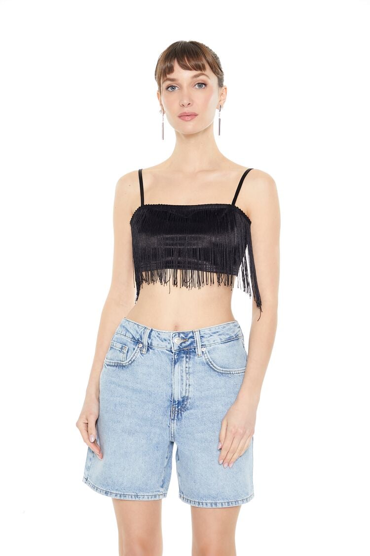 Satin Fringe Cropped Cami