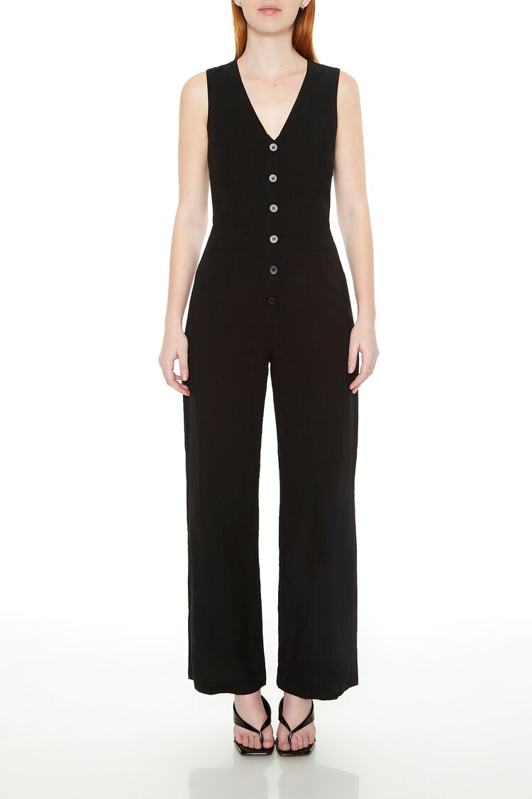 Sleeveless Button-Front Jumpsuit