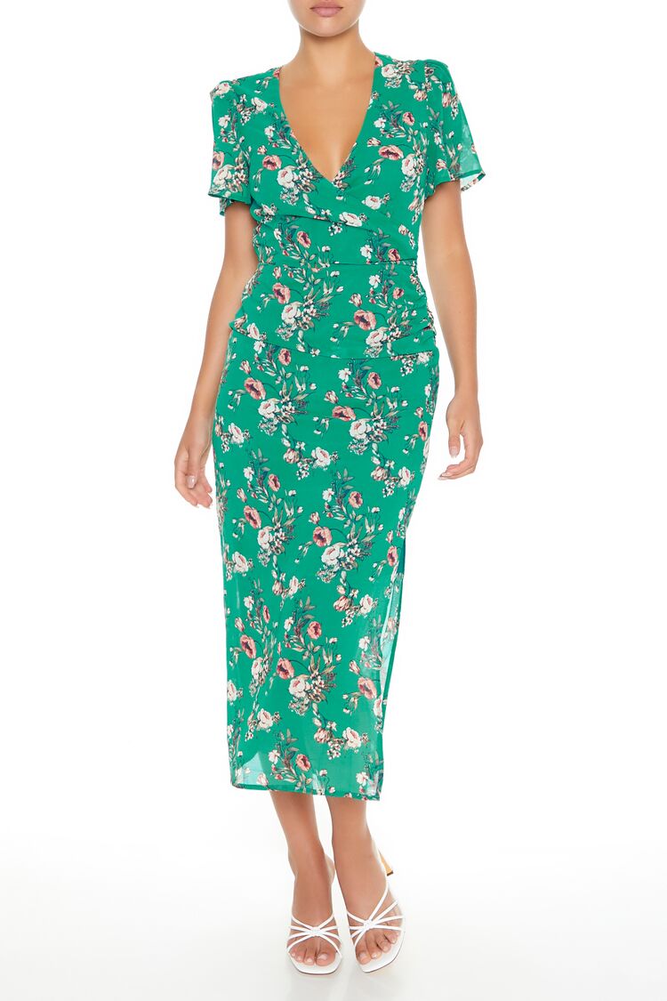 Floral Print Surplice Maxi Dress