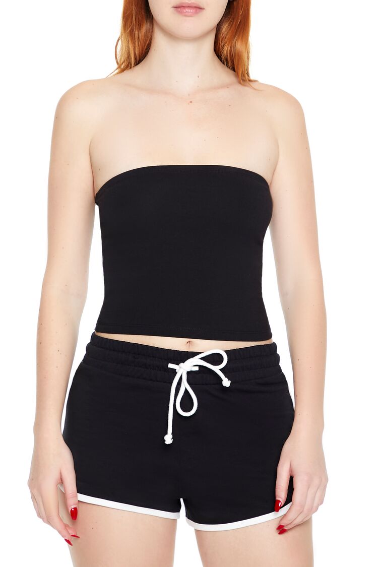 Women's Strapless Tube Basic Casual Cotton Bandeau Crop Top(Small