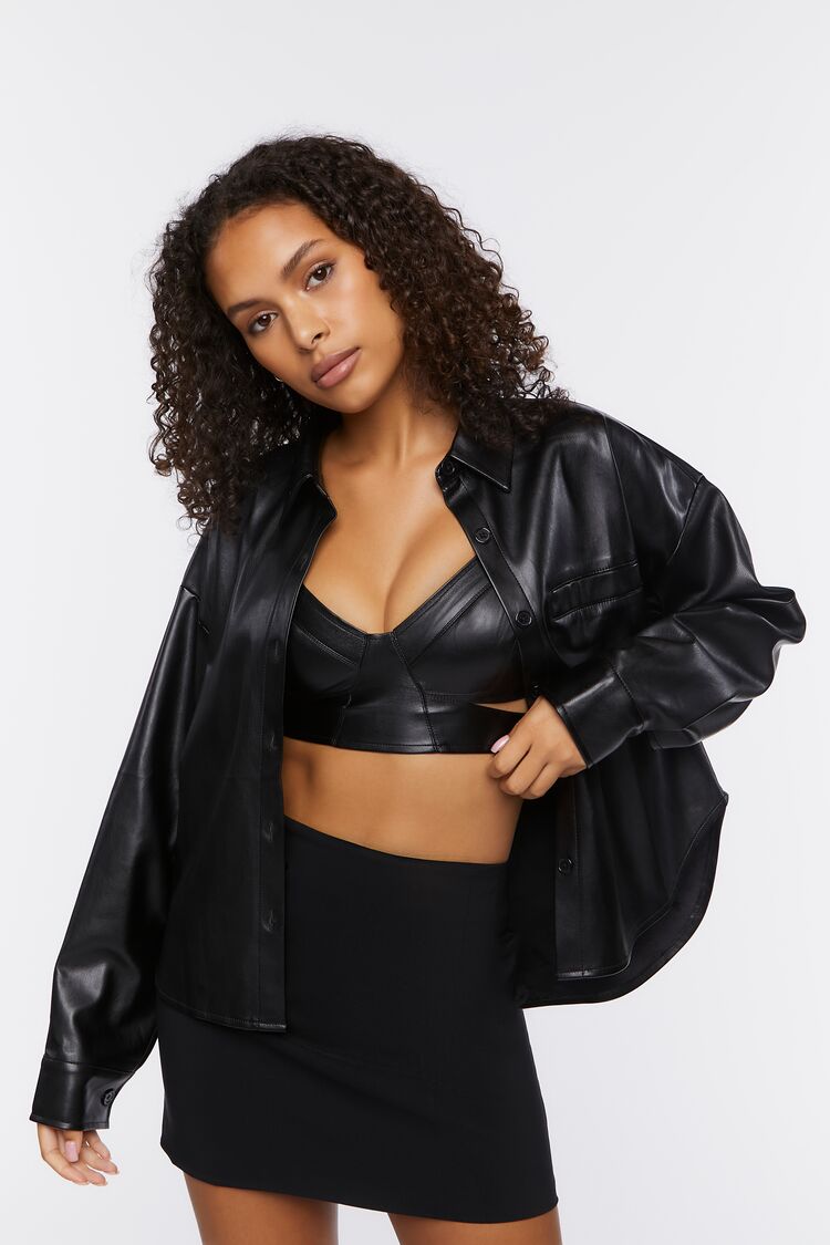 Oversized Faux Leather Shirt | Forever 21