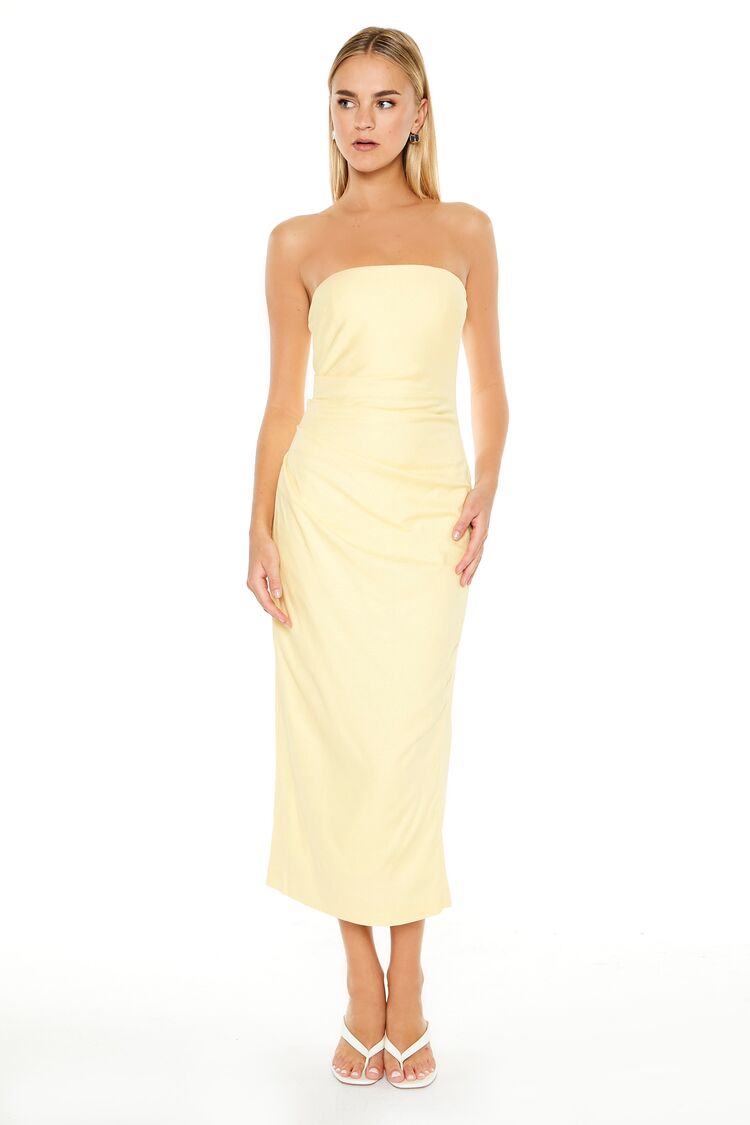 Silk Rib Strapless Midi Dress