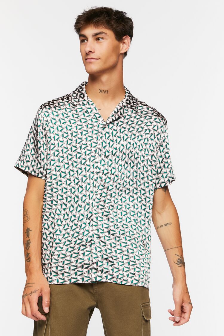 Forever 21 Men's Geo Print Satin Shirt