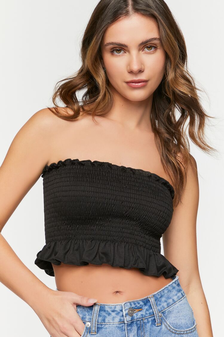 Smocked Ruffle Trim Tube Top 2742